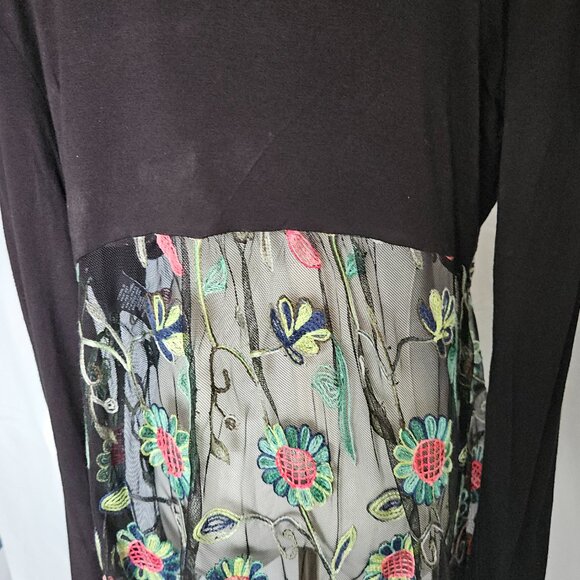 Kim & Cami Embroidered Mesh Floral Cardigan – Black Sheer Boho Layering Piece - Picture 4 of 12
